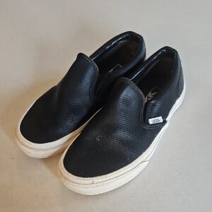 Vans Black Leather Slip Ons